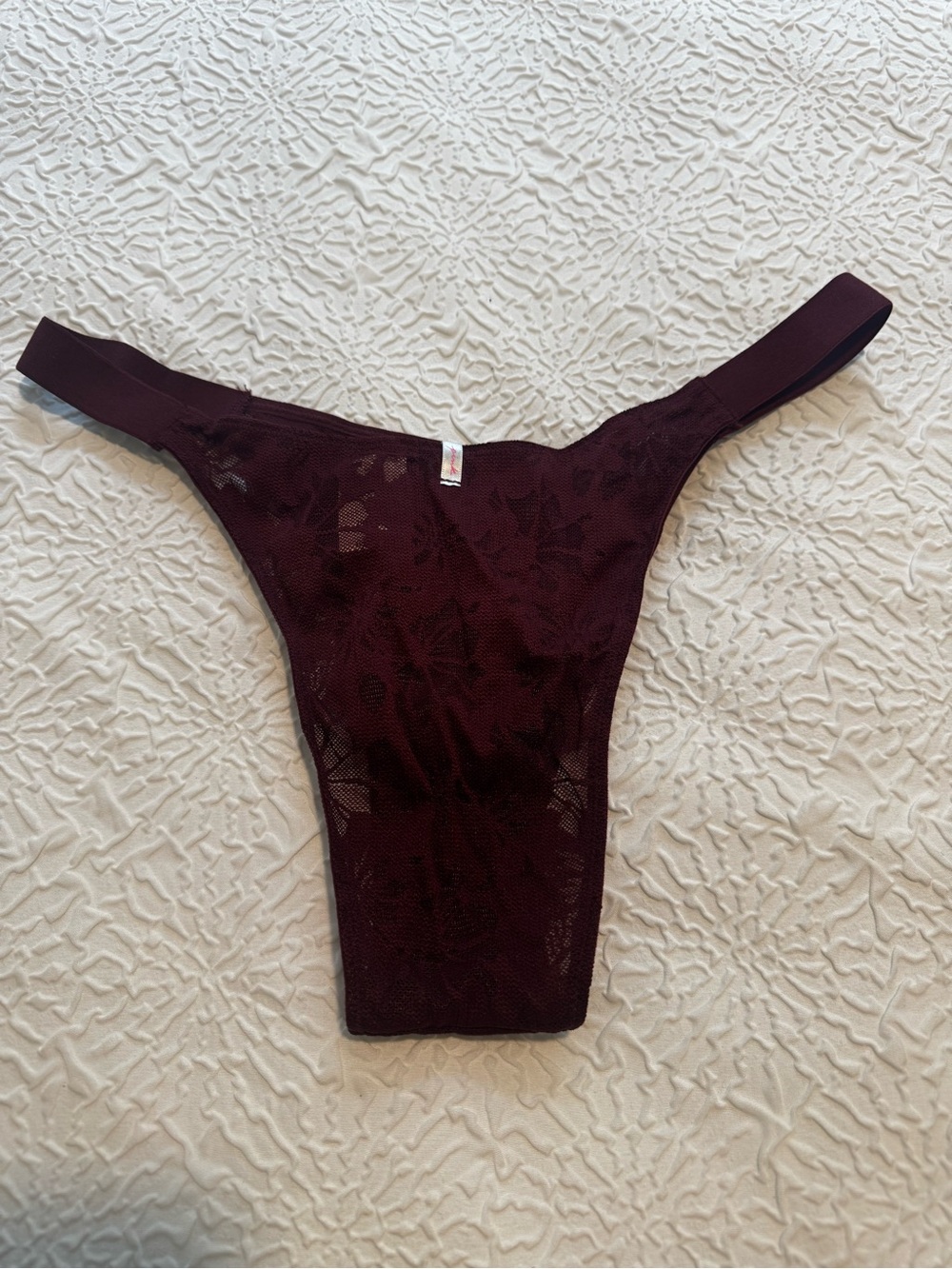 NWT VS PINK Lace Brazilian Thong Underwear - Burgundy / Maroon - Size Large